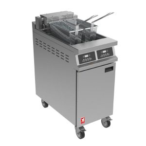 Falcon Dominator Plus E3845F2P Twin Pan Programmable Electric Twin Filtration Fryer on Castors