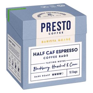 Presto Coffee Half Caf Espresso Coffee Bags Enveloped 8g (10 Pack)